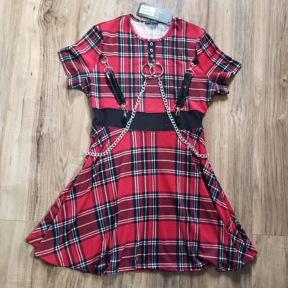 plaid chained skater dress